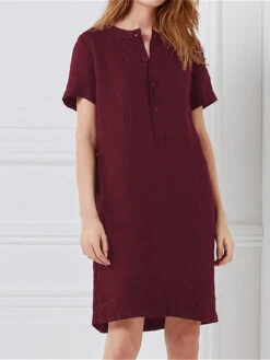 Women's Casual Dress Cotton Linen Dress Shift Dress Midi Dress Linen Cotton Blend Basic Modern Outdoor Daily Vacation Crew Neck Button Pocket Short Sleeve Summer Spring 2023 Loose Fit Black Wine -Slay Clothing Shop cc2cd4aa 3924 45f5 afb5 68ca85731872