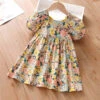 Kids Girls' Dress Floral Dress Floral Short Sleeve Outdoor Casual Puff Sleeve Vacation Fashion Adorable Cotton Midi Casual Dress Floral Dress Summer Dress Summer Spring 2-8 Years Yellow