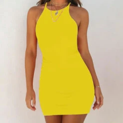 Women's Casual Dress Sheath Dress Sundress Mini Dress Black White Yellow Sleeveless Pure Color Hollow Out Summer Spring Halter Neck Hot Party Slim 2023 S M L XL -Slay Clothing Shop cd2f44ba 6084 4b88 a806 95651e75bea5