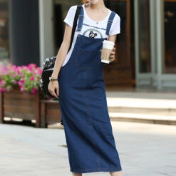 Women's Denim Dress Denim Overall Pinafore Dress Maxi Long Dress Denim Basic Casual Daily Holiday Vacation Square Neck Pocket Split Sleeveless Summer Spring Fall 2023 Regular Fit Blue Pure Color S M -Slay Clothing Shop cd3d89f1 0c10 41ff b9ff 43b8e96a5636
