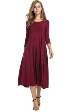 Women's Casual Dress Summer Dress Graphic Plain Ruched Crew Neck Midi Dress Elegant Casual Work Daily 3/4 Length Sleeve Regular Fit Black Red Red Wine Fall Winter S M L XL XXL -Slay Clothing Shop cd95518f 2ada 4a87 a044 316f53fc7099