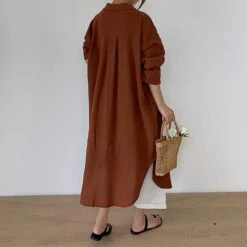 Women's Korean Lazy Style Simple Long Over-the-knee Shirt Solid Color Lapel Cardigan Shirt Sunscreen Shirt Dress -Slay Clothing Shop cf57ca4e 9ca3 452e 9b85 67fc30e28351