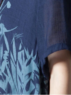 Women's Casual Dress Cotton Linen Dress White Dress Midi Dress Cotton Blend Basic Casual Outdoor Daily Vacation Crew Neck Print Short Sleeve Summer Spring 2023 Loose Fit White Navy Blue Flower M L XL -Slay Clothing Shop d0535ce4 24c6 4b8c a747 e94d1812439e