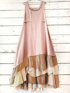 Women's Casual Dress Cotton Linen Dress Swing Dress Mini Dress Ruffle Patchwork Basic Casual Daily Vacation Crew Neck Sleeveless Summer Spring Khaki Plain