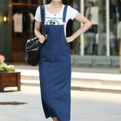 Women's Denim Dress Denim Overall Pinafore Dress Maxi Long Dress Denim Basic Casual Daily Holiday Vacation Square Neck Pocket Split Sleeveless Summer Spring Fall 2023 Regular Fit Blue Pure Color S M -Slay Clothing Shop d0c95728 d125 4d12 9c58 3b9d026e046c