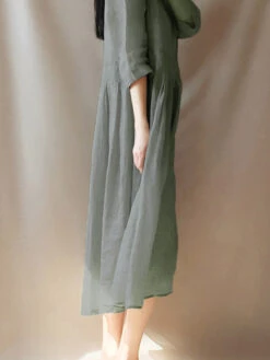 Women's Casual Dress Cotton Linen Dress Swing Dress Midi Dress Cotton Blend Basic Casual Outdoor Daily Vacation Crew Neck Ruched Pocket 3/4 Length Sleeve Summer Spring 2023 Loose Fit Yellow Gray Plain -Slay Clothing Shop d1c6439c b8f4 41b9 a0c1 43c4b2647934