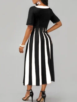 Women's Work Dress Semi Formal Dress A Line Dress Fashion Midi Dress Print Shirt Collar Short Sleeve Color Block Stripe Regular Fit Black Wine Royal Blue Summer Spring S M L XL XXL -Slay Clothing Shop d3009f2f 4d1e 4d55 9dee e1cccf49eaf7