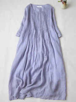 Women's Casual Dress Cotton Linen Dress Swing Dress Midi Dress Cotton Blend Basic Casual Outdoor Daily Crew Neck Ruched Pocket Short Sleeve Summer Spring 2023 Loose Fit White Pink Purple Plain M L XL -Slay Clothing Shop d3354070 1b8a 4f64 a4f1 eddda9d1471d