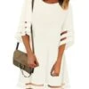 Women's Casual Dress T Shirt Dress Tee Dress Mini Dress Black White Red 3/4 Length Sleeve Pure Color Mesh Summer Spring Crew Neck Basic Vacation Summer Dress Spring Dress 2023 S M L XL XXL