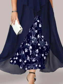 Women's Plus Size Work Dress Chiffon Dress Swing Dress Floral Long Dress Maxi Dress Half Sleeve Fake Two Piece Print V Neck Fashion Office Dark Blue Summer Spring L XL XXL 3XL 4XL -Slay Clothing Shop d54a310c 3b9b 49ef afff c337c95c3603