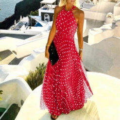 Women's Casual Dress Swing Dress Polka Dot Dress Long Dress Maxi Dress Chiffon Dress Pleated Green Black Blue Sleeveless Print Spring Summer Halter Neck Vacation Beach Daily 2023 S M L XL -Slay Clothing Shop d5905ce7 bc3b 442c 94d8 50a7a7e907ab