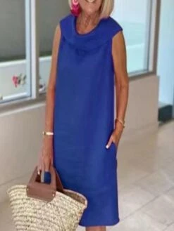 Women's Cotton Linen Blend Midi Shift Dress Sleeveless Pocket Loose Fit Summer Spring 2024 Spring -Slay Clothing Shop d5c505f1 0fa1 4c58 b9dd bbc6c5d2a6d1