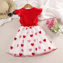 Kids Girls' Dress Solid Color Heart Short Sleeve School Adorable Daily Cotton Knee-length Summer Dress Summer Spring 3-7 Years Red -Slay Clothing Shop d6209393 cf9c 424d b051 2e42a49185cf