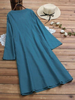 Women's Casual Dress Cotton Linen Dress Swing Dress Midi Dress Cotton Blend Basic Casual Outdoor Daily Vacation V Neck Pocket Long Sleeve Summer Spring Fall 2023 Loose Fit White Blue Plain M L XL 2XL -Slay Clothing Shop d73c8dcc e975 4998 b09c 065f046b0270