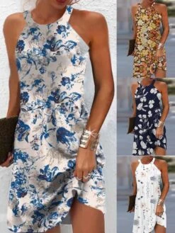 Women's Slip Dress Floral Print Halter Neck Mini Dress Daily Date Sleeveless Summer Spring