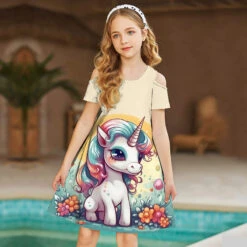 Girls' 3D Graphic Rainbow Unicorn Dress Short Sleeve 3D Print Summer Spring Sports & Outdoor Daily Holiday Cute Casual Sweet Kids 3-12 Years Casual Dress Strap Dress A Line Dress Above Knee Polyester -Slay Clothing Shop d806d341 f5b5 45df ae19 0f303c7ec2b6