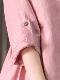 Women's Shirt Dress Casual Dress Cotton Linen Dress Midi Dress Cotton Blend Basic Casual Daily Vacation Shirt Collar Button Pocket 3/4 Length Sleeve Summer Spring Fall 2023 Loose Fit Pink Green Pure -Slay Clothing Shop d84c1d31 6bd4 45a7 a392 f166a7ad980b