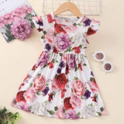 Kids Girls' Floral Dress Flower Short Sleeve Casual Adorable Daily Cotton Above Knee Casual Dress A Line Dress Floral Dress Summer Spring 1-6 Years Multicolor Black White