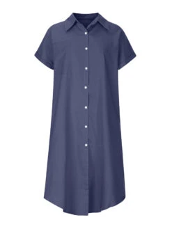 Women's Casual Dress Denim Shirt Dress Midi Dress Denim Fashion Casual Outdoor Daily Vacation Shirt Collar Button Pocket Short Sleeve Summer Spring Fall 2023 Loose Fit Navy Blue Blue Sky Blue Plain S -Slay Clothing Shop d9cb9ab8 1ef8 4141 a603 02e7b78403b9