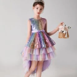 Kids Girls' Dress Sequin Colour Sleeveless Wedding Party Birthday Patchwork Bow Princess Sweet Polyester Asymmetrical Tulle Dress Flower Girl's Dress Summer Spring 4-12 Years Multicolor Pink Purple -Slay Clothing Shop da508f23 55e8 4650 a4b9 8c949f52ec7b