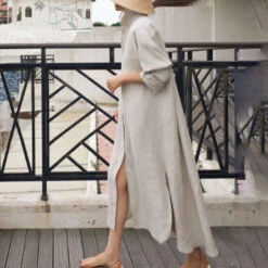 Women's Linen Dress Shirt Dress Casual Dress Maxi Long Dress Winter Dress Daily Holiday Polyester Casual Mature Shirt Collar Button Up Zipper Long Sleeve Summer Spring Loose Fit Pure Color -Slay Clothing Shop daadc268 f6fd 49cb 8cae 83d8fde44a18