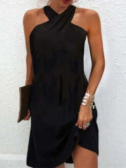 Women's Plain Backless Halter Neck Mini Dress Daily Beach Sleeveless Summer Spring