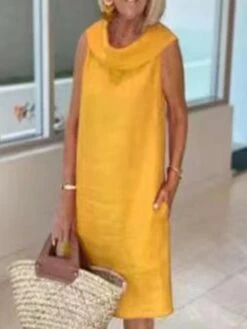 Women's Cotton Linen Blend Midi Shift Dress Sleeveless Pocket Loose Fit Summer Spring 2024 Spring -Slay Clothing Shop dbac0559 6b27 4881 ab76 a1aaac6325a1