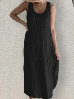 Women's Cotton Linen Midi Shift Dress Sleeveless U Neck Ruched Summer Spring Regular Fit Black White Pink S M L XL 2XL -Slay Clothing Shop dbca7147 ba9a 422e a67c 4711e60037c3