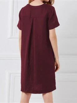 Women's Casual Dress Cotton Linen Dress Shift Dress Midi Dress Linen Cotton Blend Basic Modern Outdoor Daily Vacation Crew Neck Button Pocket Short Sleeve Summer Spring 2023 Loose Fit Black Wine -Slay Clothing Shop dd4a069a b862 47d3 84db 29e37a88c7af