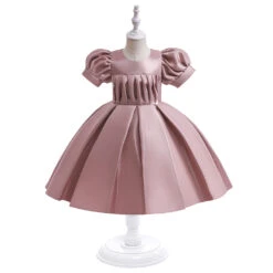 Kids Girls' Party Dress Solid Color Short Sleeve Performance Birthday Zipper Puff Sleeve Adorable Princess Polyester Cotton Blend Knee-length Party Dress Summer Spring Fall 3-10 Years Champagne Pink -Slay Clothing Shop dd79d285 f1d5 430b 8085 ff2d9cc0e184