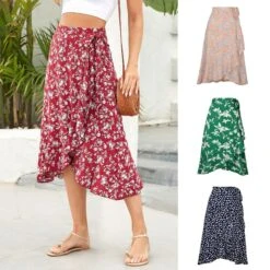 Women's Skirt & Dress Swing Dress Irregular Hem Flower / Plants Classic Modern Beach Regular Spring & Fall Darkblue Red Green Beige
