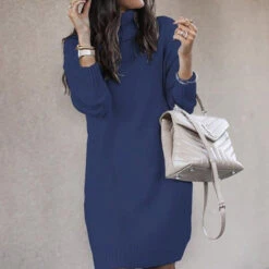 Women's Sweater Dress Winter Dress Shift Dress Mini Dress Pink Yellow Khaki Navy Blue Gray White Long Sleeve Pure Color Knit Winter Fall Turtleneck Stylish Mature 2022 S M L XL XXL 3XL -Slay Clothing Shop dda4884c 9933 4e61 ae89 677c93fbaa09