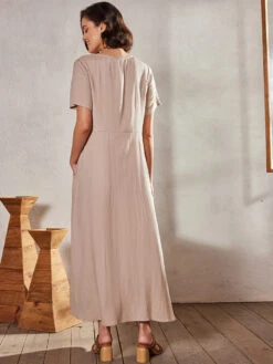 Women's Cotton Linen Maxi Dress Swing Crew Neck Short Sleeve Pockets Summer Spring Loose Fit Plain Pink Sky Blue Khaki -Slay Clothing Shop ddab6246 9e66 4ee6 be16 9f15e60ad39f