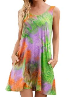 Women's Casual Dress Tank Dress Summer Dress Tie Dye Pocket Print Crew Neck Mini Dress Fashion Modern Outdoor Daily Sleeveless Regular Fit Yellow Pink Fuchsia Summer Spring S M L XL XXL -Slay Clothing Shop de1bd88e 17b9 47a7 812c 26138715dcce