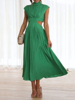 Women's Prom Dress Party Dress Wedding Guest Dress Long Dress Maxi Dress Black Yellow Red Sleeveless Pure Color Pleated Summer Spring Fall Stand Collar Fashion Evening Party Wedding Guest Vacation -Slay Clothing Shop e022d2b2 9c8e 4042 b5a9 a3aa4036b07c