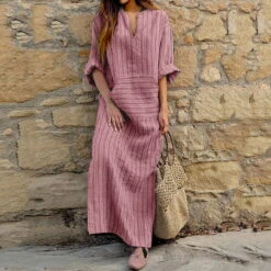 Women's Cotton Linen Maxi Tartan Dress Casual Split Neck Rolled Cuff Long Sleeve Spring Summer -Slay Clothing Shop e0e0698b 07df 403d 9ca0 32a2bebeb8c1