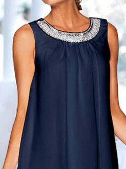 Women‘s Party Dress Cocktail Dress Shift Dress Office Holiday Wedding Guest Midi Dress Party Stylish Crew Neck Sleeveless Sequins Layered Dark Blue Pure Color S M L XL 2XL -Slay Clothing Shop e15a9541 a1e5 4dea a763 c578e42737dd