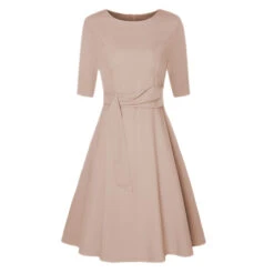 Women's Party Dress Tie Front Belted Crew Neck 3/4 Length Sleeve Midi Dress Elegant Classic Navy Blue Beige Spring -Slay Clothing Shop e1c931a3 bf1d 4bef 99c4 0246837d8f94