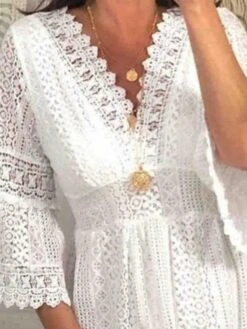 Women's Casual Dress White Dress Summer Dress Mini Dress Eyelet Daily Holiday Date Fashion Modern V Neck Sleeveless 2023 Regular Fit White Ivory Color S M L XL XXL Size -Slay Clothing Shop e1fd364d 32ec 46dd a77b 1813018c3101