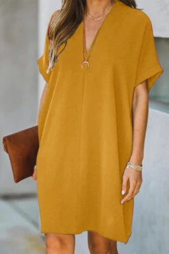 Women's Casual Dress Midi Dress Black White Yellow Short Sleeve Pure Color Summer Spring V Neck Hot 2023 S M L XL XXL -Slay Clothing Shop e22634ae 4d24 4f88 b557 47614e6b8b24