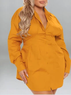 Women's Plus Size Casual Dress Shirt Dress Sheath Dress Solid Color Mini Dress Long Sleeve Button V Neck Basic Outdoor Black Yellow Fall Spring XL XXL 3XL 4XL 5XL -Slay Clothing Shop e33cd17c 318e 47a4 a78b eb04a0ce796e