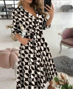 Women's Work Dress Formal Dress Wrap Dress Midi Dress Letter Printing Butterfly Print Big Wave Point Long Sleeve Graphic Lace Up Summer Spring Shirt Collar Fashion Winter Dress Office Fall Dress 2023
