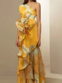 Women's Prom Dress Party Dress Ruffle Layered One Shoulder Sleeveless Print Birthday Summer Dress Vintage Formal Yellow Summer Spring -Slay Clothing Shop e4e73115 0747 4558 afea 06ca9f6986c9
