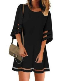 Women's Casual Dress T Shirt Dress Tee Dress Mini Dress Black White Red 3/4 Length Sleeve Pure Color Mesh Summer Spring Crew Neck Basic Vacation Summer Dress Spring Dress 2023 S M L XL XXL -Slay Clothing Shop e515a4d1 4062 4511 835f cc8f35a20363