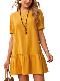Women's Casual Dress Cotton Linen Dress A Line Dress Mini Dress Cotton Blend Basic Casual Outdoor Daily Crew Neck Ruched Short Sleeve Summer Spring 2023 Loose Fit Black Yellow Sky Blue Plain S M L XL -Slay Clothing Shop e64d35e2 873e 4218 ac2b dba3d0fe25c5