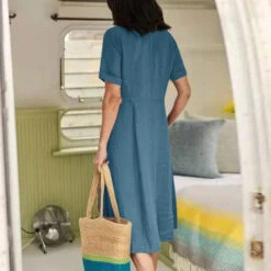 Women's Casual Dress Cotton Linen Dress A Line Dress Maxi Long Dress Cotton Blend Basic Elegant Outdoor Daily Vacation V Neck Button Pocket Short Sleeve Summer Spring Fall 2023 Regular Fit Black -Slay Clothing Shop e68507c2 7335 486a 965d 6a68bb4761de