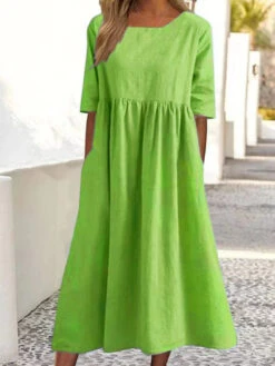 Women's Casual Dress Cotton Dress Swing Dress Midi Dress Cotton Basic Casual Outdoor Daily Crew Neck Pocket Smocked Half Sleeve Summer Spring Fall 2023 Loose Fit Light Blue Black White Pure Color S M -Slay Clothing Shop e7062696 f0c4 4e09 8d86 bcd42133b718