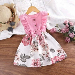 Kids Girls' Dress Floral Short Sleeve Outdoor Casual Fashion Daily Cotton Above Knee Casual Dress A Line Dress Floral Dress Summer Spring 1-6 Years Multicolor Pink Wine