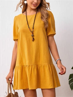 Women's Casual Dress Cotton Linen Dress A Line Dress Mini Dress Cotton Blend Basic Casual Outdoor Daily Crew Neck Ruched Short Sleeve Summer Spring 2023 Loose Fit Black Yellow Sky Blue Plain S M L XL -Slay Clothing Shop e86d74ac 2f7b 4118 885b eda6d76546c0