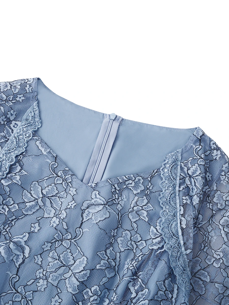 Women's Party Dress Lace Dress Swing Dress Long Dress Maxi Dress Blue Half Sleeve Pure Color Patchwork Spring Summer Dress V Neck Romantic Wedding Birthday 2023 S M L XL 2XL 3XL 4 Women's Party Dress Lace Dress Swing Dress Long Dress Maxi Dress Blue Half Sleeve Pure Color Patchwork Spring Summer Dress V Neck Romantic Wedding Birthday 2023 S M L XL 2XL 3XL - Image 4